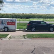 Uhaul trailer and our Rav4 driving to Colorado