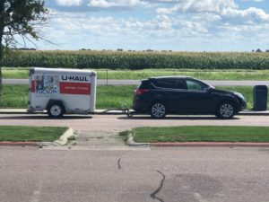Uhaul trailer and our Rav4 driving to Colorado