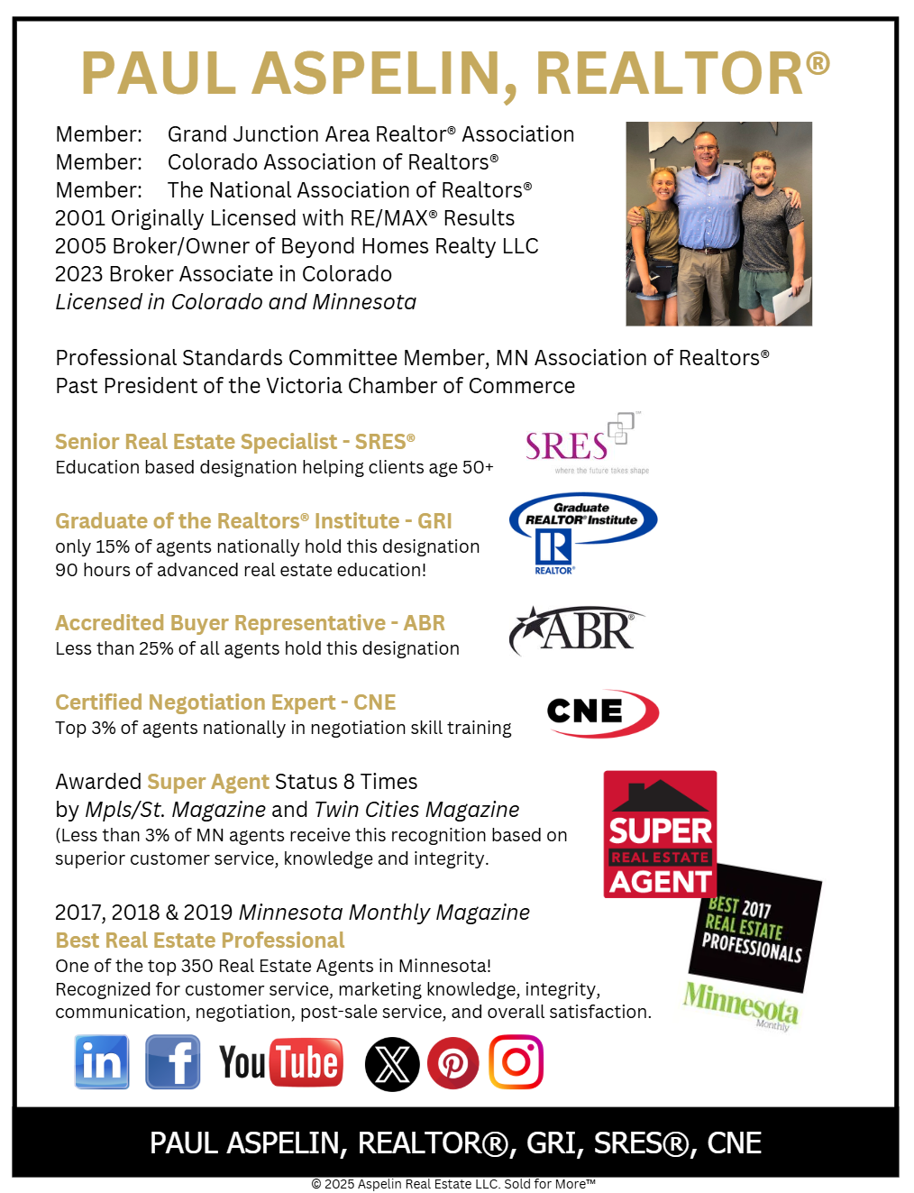 Paul Aspelin Realtor Designations and Awards List