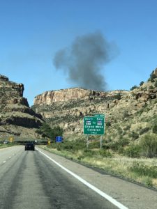 driving I-70 Colorado from Denver to Grand Junction CO smoke from car fire