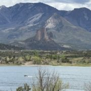 Crawford Reservoir Crawford Reservoir showing boat and mountains in Crawford State Park