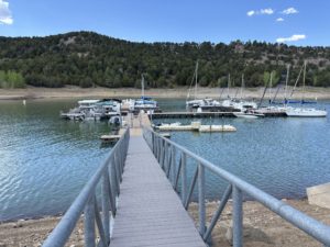 Ridgway Marina Ridgway State Park showing boats for rent at the end of the dock