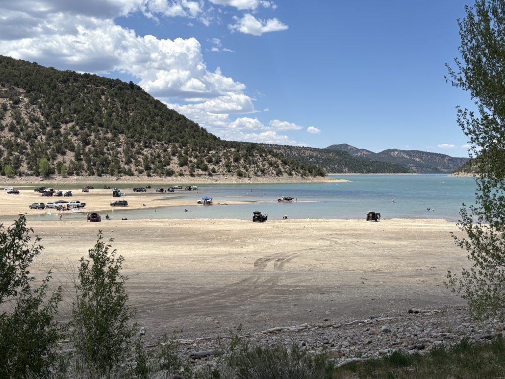 Ridgway Reservoir cars on the beach