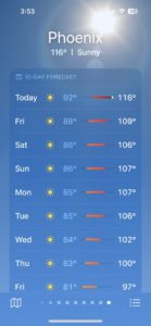 phoenix weather forecast showing highs over 100 and lows in the mid 80's