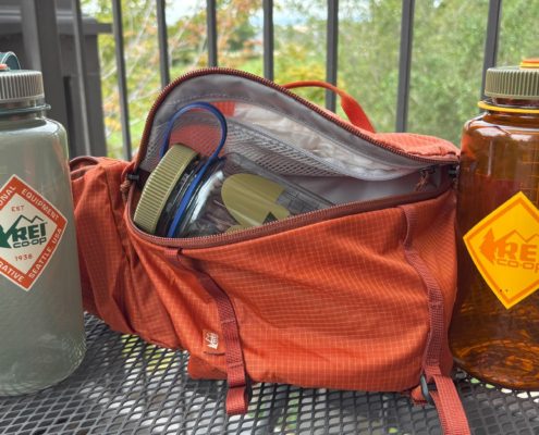 waist pack and 3 Nalgene hard plastic water bottles