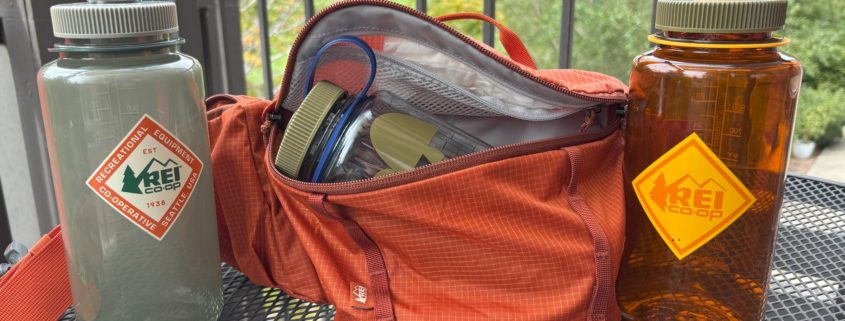 waist pack and 3 Nalgene hard plastic water bottles