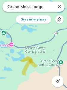 map showing the dirt road we took along Hwy 65 on the Grand Mesa