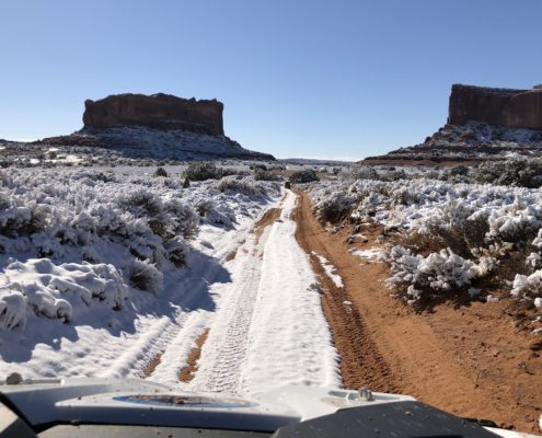Riding an ATV near Moab, Utah during winter