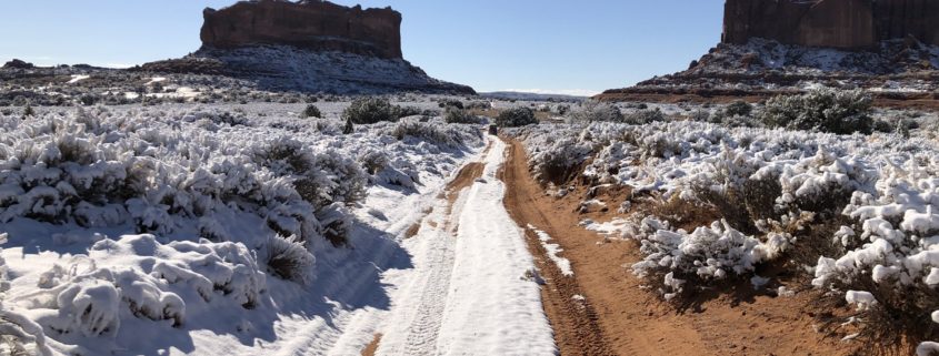 Riding an ATV near Moab, Utah during winter