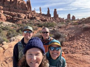 Josh, Paul, Emma and Michelle hiking to Tower Arch in Arches National Park