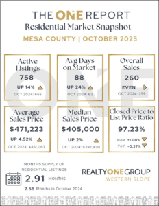 Realty ONE Report Monthly Stats for Grand Junction Real Estate Market