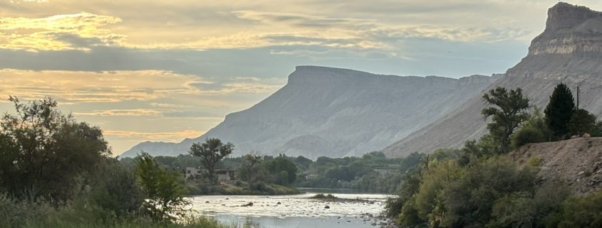 Colorado River at sunset near Mount Garfield in Palisade CO