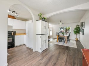 kitchen and dining room of staged home in Grand Junction