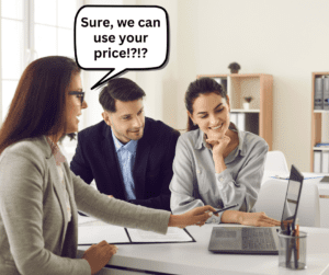 couple with female agent agreeing to price the property at whatever the seller wants