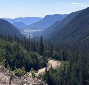 Old Fall River Road in Rocky Mountain National Park with hazy mountains