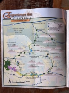 map showing the West Elk Mountain Loop for a Marble CO day trip from Grand Junction map