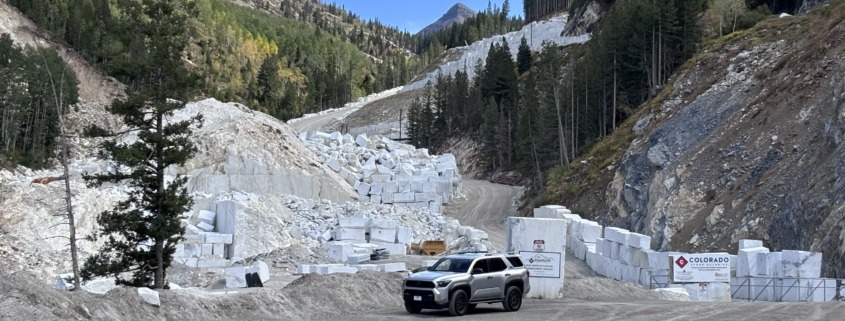 Marble CO day trip from Grand Junction showing our 4Runner parked in front of the Marble quarry entrance