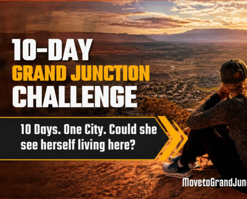 10-Day Grand Junction Challenge graphic with Megan overlooking the city of Grand Junction