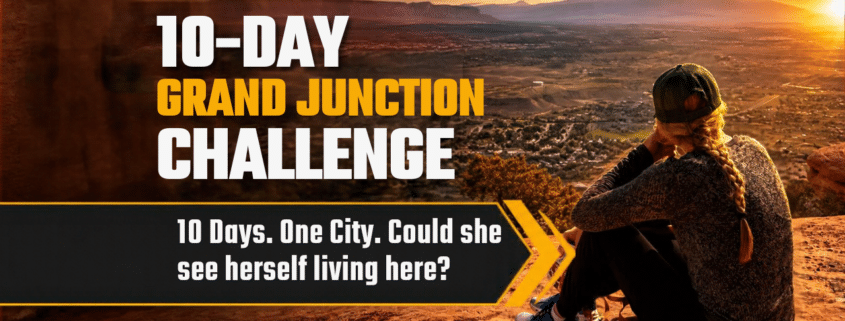 10-Day Grand Junction Challenge graphic with Megan overlooking the city of Grand Junction