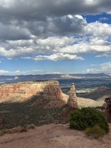 Colorado National Monument looking at Independence Monument on a blue sky day